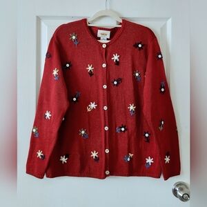 Vintage Talbots Embroidered Floral Knit Sweater Cardigan